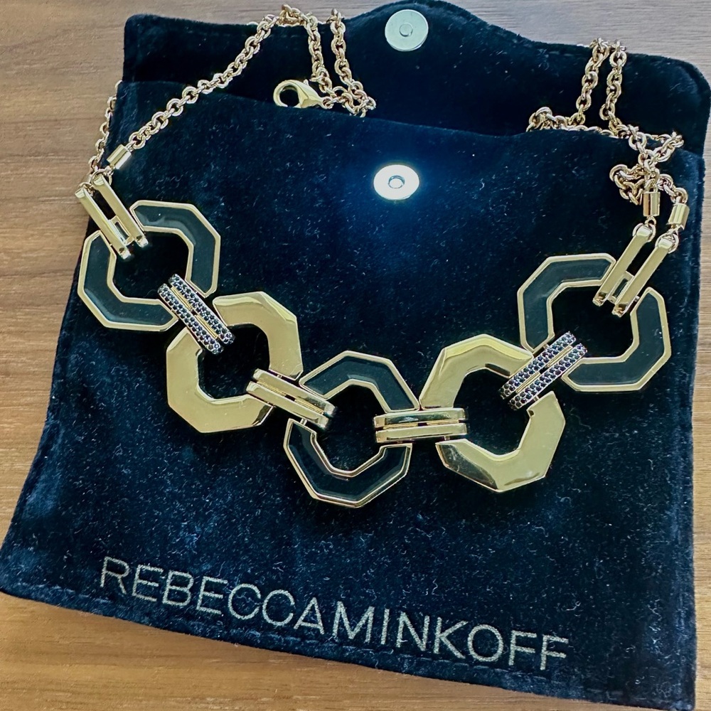 Rebecca Minkoff Gold and Black Hexagon Necklace